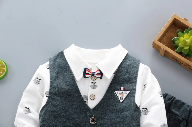 Детская модная осенняя одежда для детей стильный Детский костюм в Корейском стиле рубашка и жилет для детей 0-5 лет
