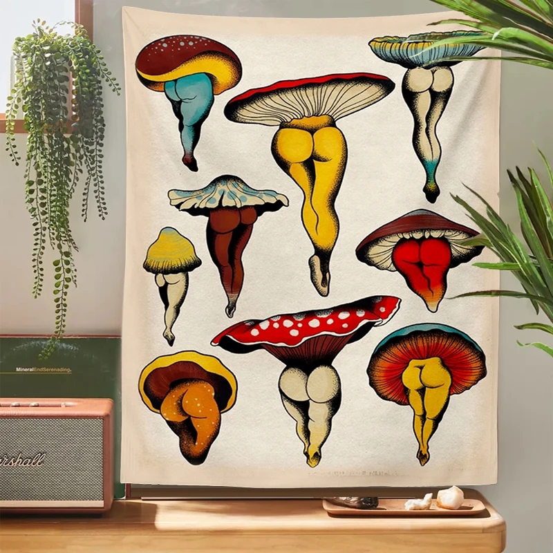 Tapestry Decorations Botanical Cactus Tapestry Wall Hanging Sexy mushrooms girl Chart Hippie Bohemian Tapestries Psychedelic Witchcraft Home Decor