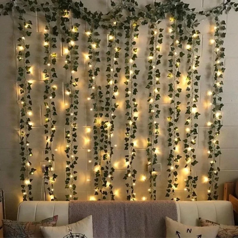 Battery Power Leaves Style LED String Lights Christmas Garden Living Room Decor 