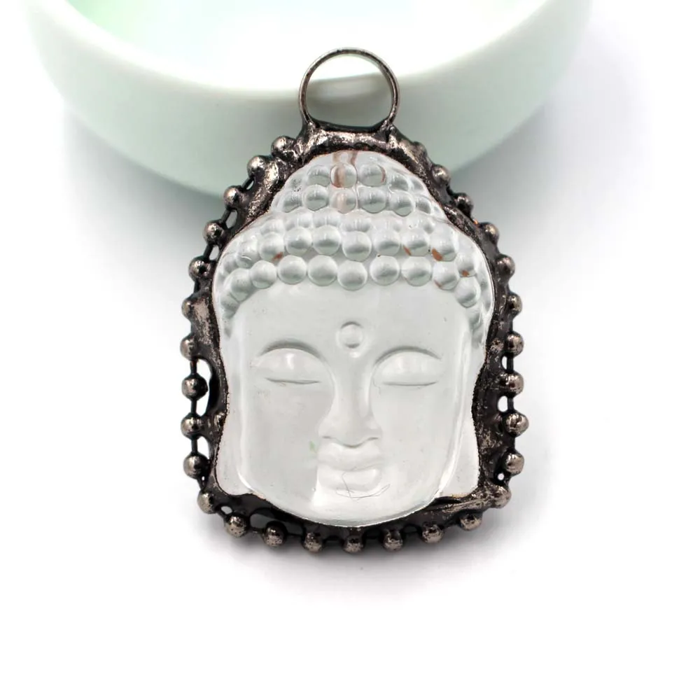 

3pcs Copper Wrapped Black Obsidian Pendant Natural Stone Ethnic Style Carved Buddha Head White Crystal Pendant Fengshui Jewelry