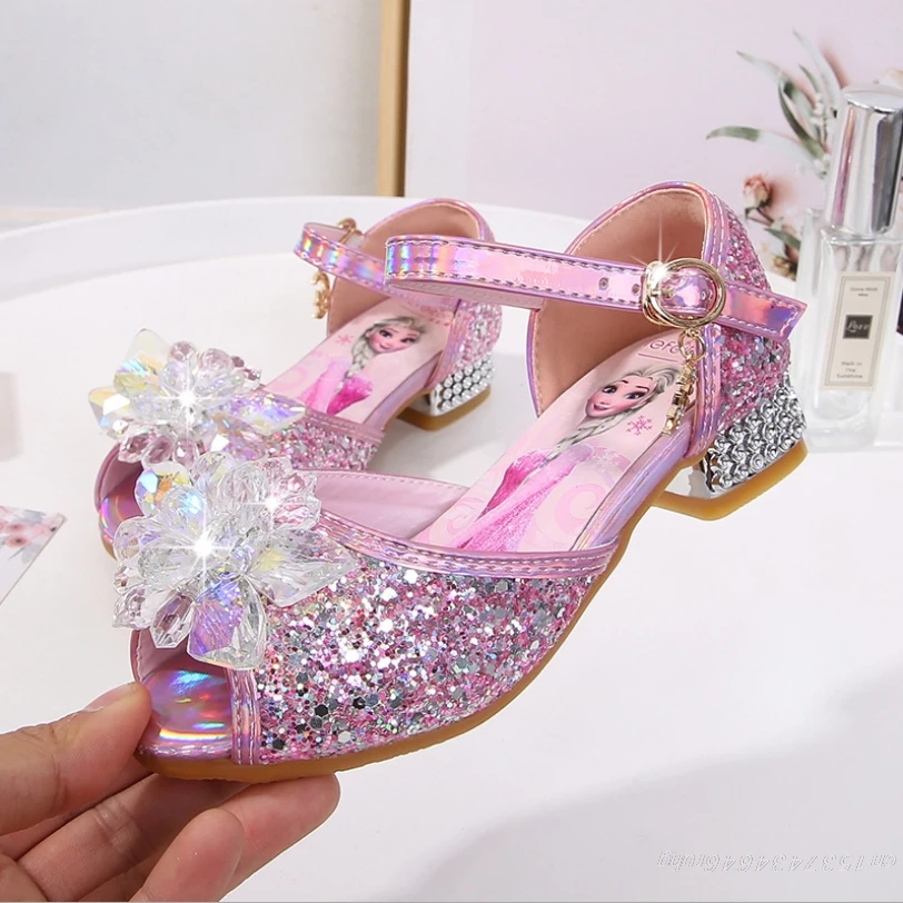 New Frozen Elsa And Anna Girls Sandals With Glitter Bow Princess Kids Soft Shoes