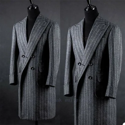 

Plus size 5XL Men Slim Suit Jacket Masculino Gray Double Breasted Long Business Men's Suit Jacket Retro Stripes Brand Blazer