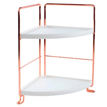 

2-Tier Corner Wire Shelving Stackable Organizer for Cosmetics, Bathroom, Kitchen, Countertop, Rose Gold