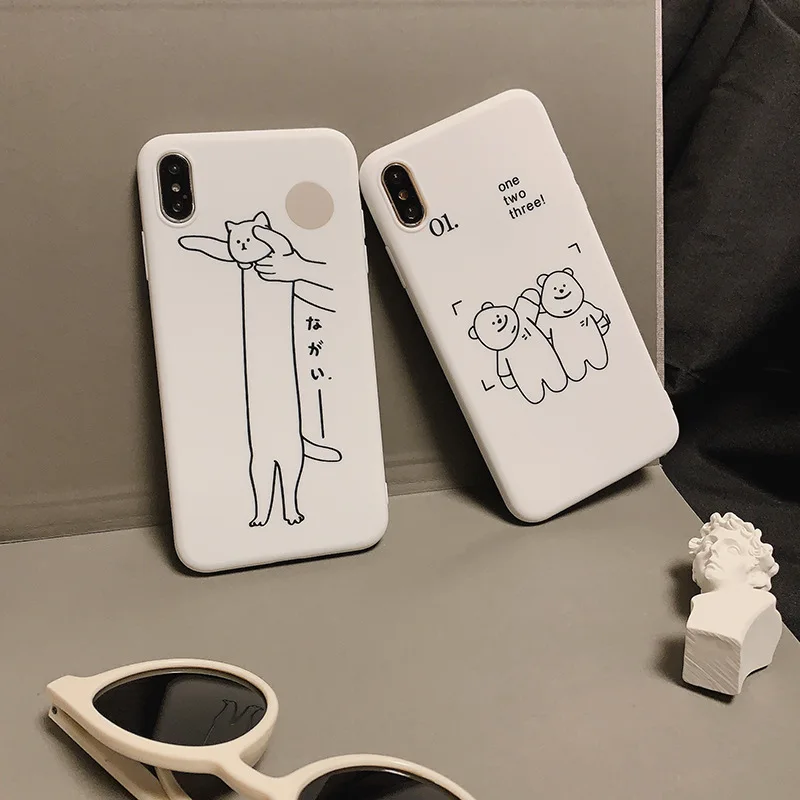 For iPhone 7plus case silicone cover Retro black cat Simple funny bear Phone case for coque iPhone 7 6s 8 Plus X XR XS MAX Case