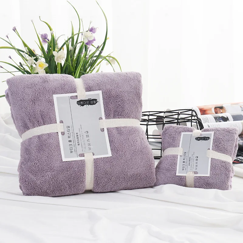 Gray purple Комплект из 2 предметов, домашний текстиль, коралловый бархат, абсорбирующее банное полотенце s для взрослых, большое мягкое удобное полотенце, впитывающее полотенце из микрофибры - Цвет: Gray purple