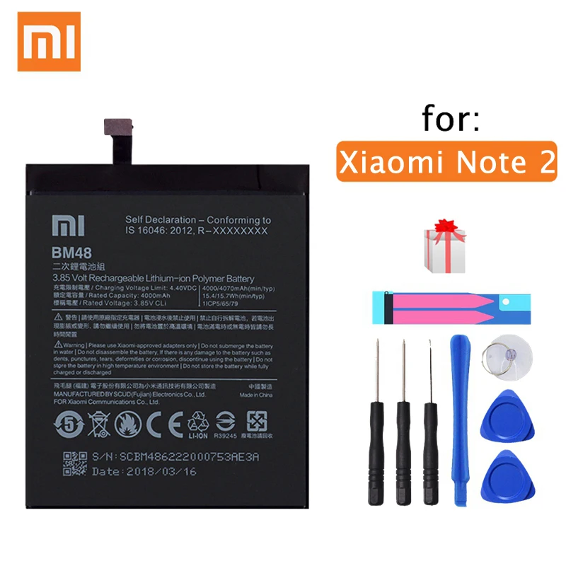 

Xiao Mi Original Phone Battery BM48 for Xiaomi Note 2 Note2 High Quality Replacement Battery 4000mAh Retail Package Free Tools