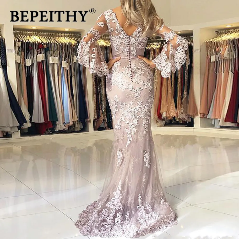 Мусульманские Вечерние платья Русалочки с рукавами Vestidos Largos кружевные ислам Дубаи Lebanon элегантные длинные вечерние платья для выпускного вечера