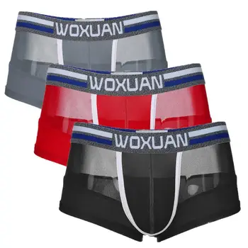 

3PC Fashion Men Breathable Mesh Sport Underwear Fitness Pouch Boxer Letter Panties sexy gay cueca male shorts#D