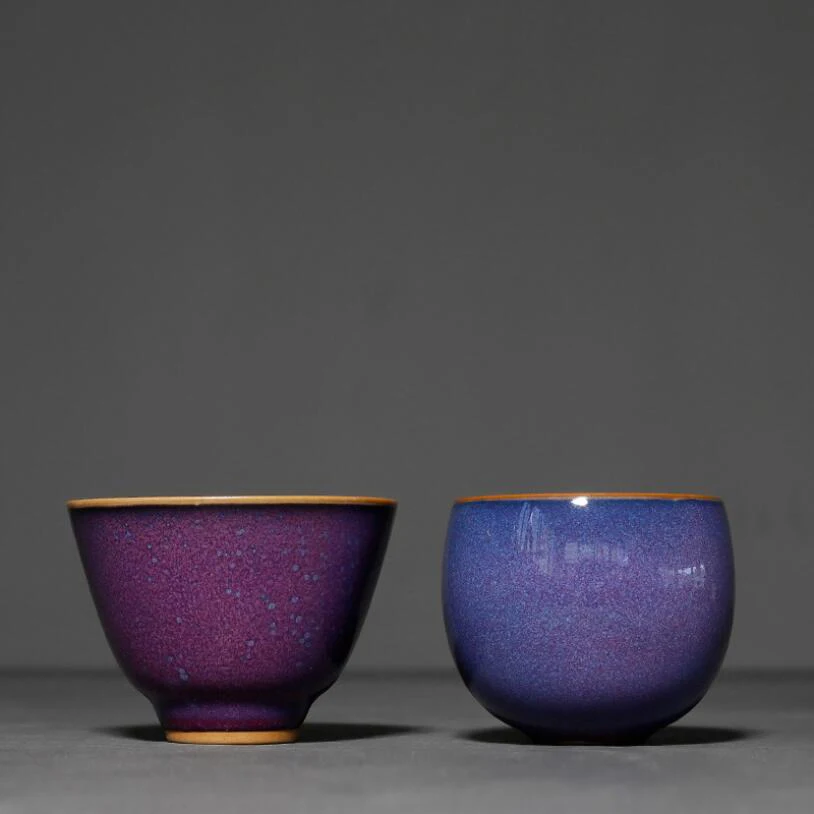 PINNY 110ML Glaze Purple Ceramic Kung Fu Teacup Pigmented Traditional Chinese Drinkware Retro Tea Bowl