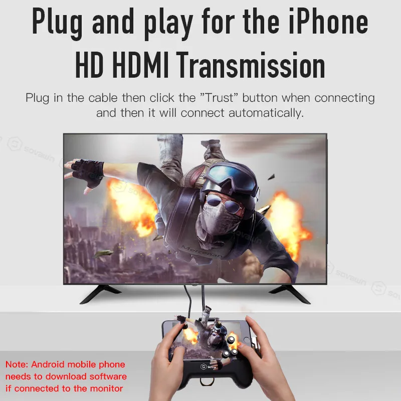 Мобильный контроллер геймпад ТВ PC1080P Full HD HDMI конвертер Аудио Видео мобильный экран литой для iphone к ТВ проектор