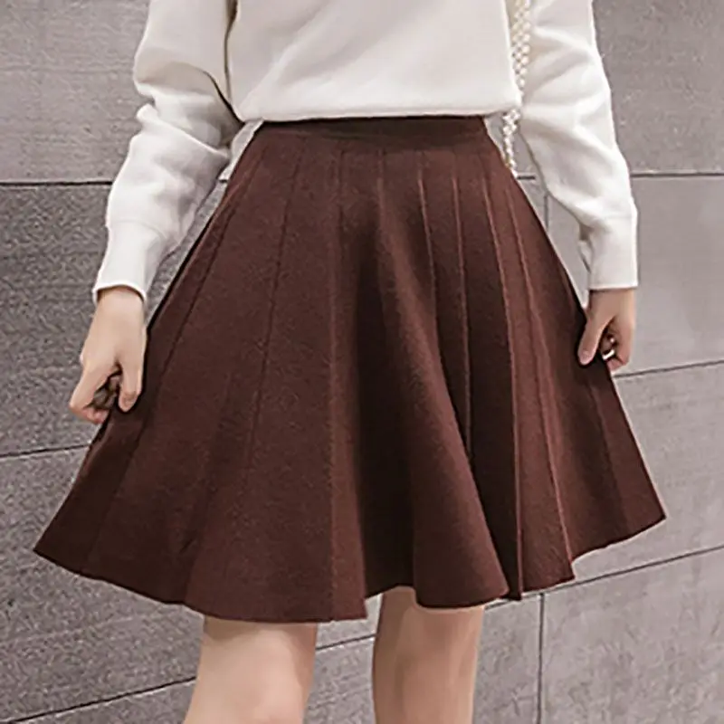 Wholesale New A-Line Pleated Mini Skirts Women Autumn Winter High Waist Elastic Skirt Fashion Casual Sweet Solid Color Skirt