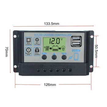 

LCD Dual USB Auto Solar Charge Panel Controller 60A/50A/40A/30A/20A/10A 12V 24V PWM Controllers 5V Output Solar Panel Regulator