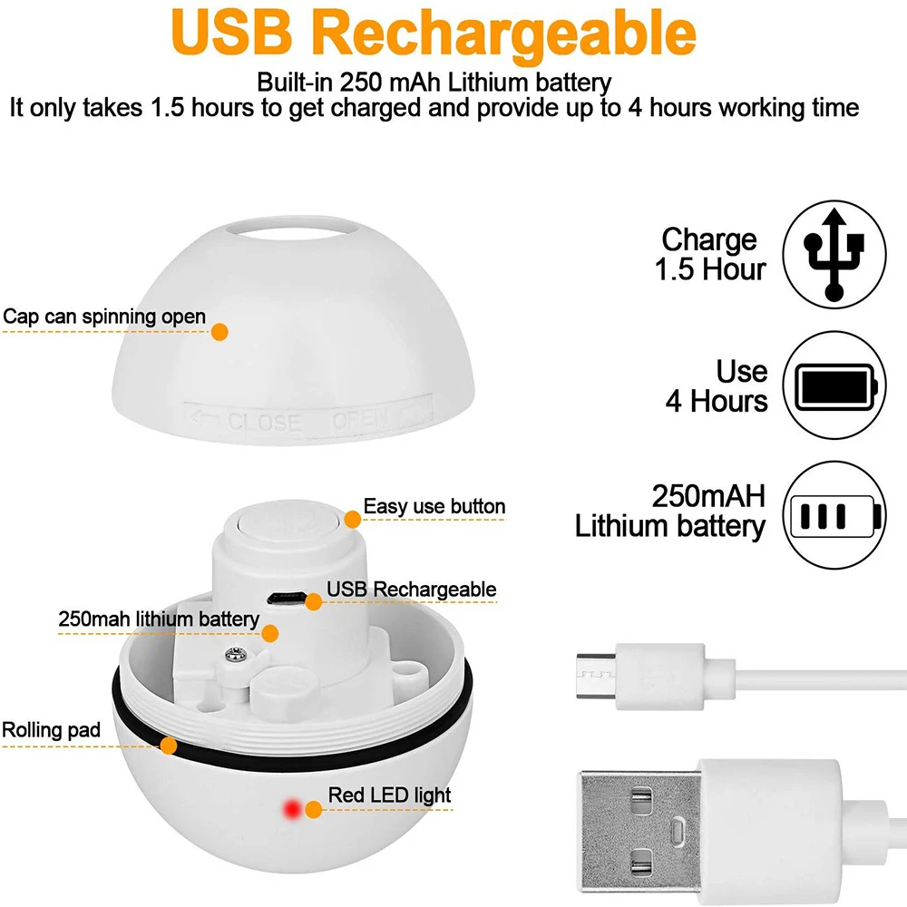 Игрушечный мяч для кошек, перезаряжаемый через USB, 360 градусов, умная самокатающаяся интерактивная игрушка для домашних животных, встроенный спиннинг, светодиодный светильник для кошек Chase Play