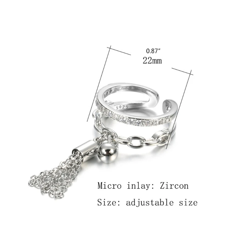 Link Kette Quaste Ring Zirkonia mit Spike Anhänger Charme Finger Ring für Frauen