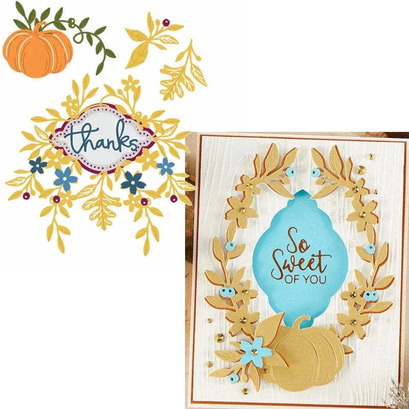 

Flowery THANKS Frame&Pumpkin Metal Cutting Dies Flowing Vines Frame&Pumpkin Thanksgiving Die Cuts For Card Making DIY New 2019