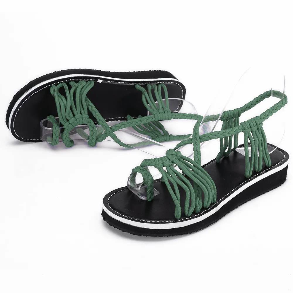 Красивые женские сандалии; сандалии-Вьетнамки в римском стиле с перекрестными ремешками; Летняя обувь; пляжная обувь на плоской подошве с плетеным ремешком; повседневные сандалии-гладиаторы