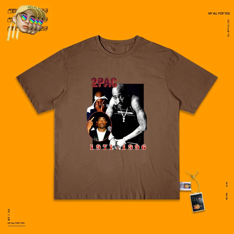 Salute 2pac бандит банда хип-хоп рэп Си Хай банк короткий рукав Футболка свободная Высокая улица хип-хоп - Цвет: Deep coffee color
