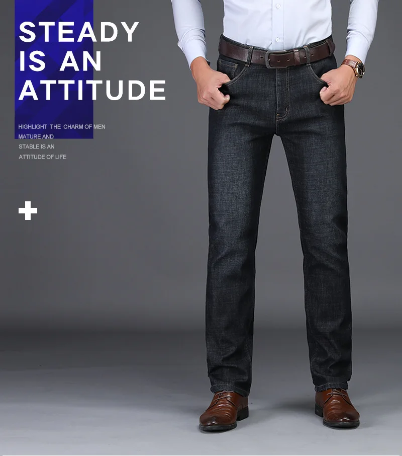Brand Jeans Men Warm Winter Straight Fleece Pants Male Classic Business Casual Long Trousers Big Size 29-42 Black High Quality
