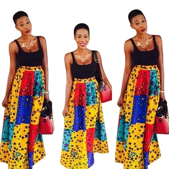 

African Clothes Dashiki Stars Print Skirt and Black Top for Women Bazin Riche 2 Pieces Skirts Sets Women African Clothing