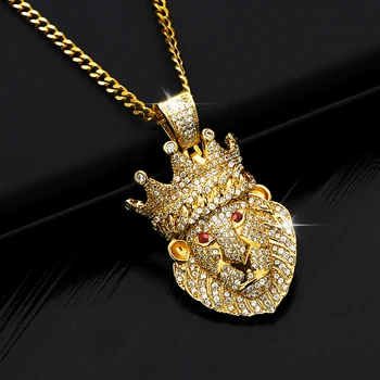 

European Fashion Metal Drop Lion Head Long Pendant Necklace Hip-Hop Geometric Necklaces CZ Zircon Jewelry Party Accessories