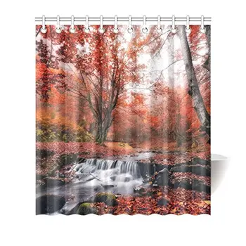 

Autumn Landscape Beautiful Waterfall in Red Forest Home Decor Waterproof Polyester Fabric Shower Curtain Bathroom Sets with