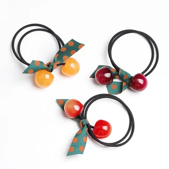 

1PC New Cute Wave Point Cherry Bowknot Princess Headwear Kids Elastic Hair Bands Children Ropes Girls Accessories Baby Headdress