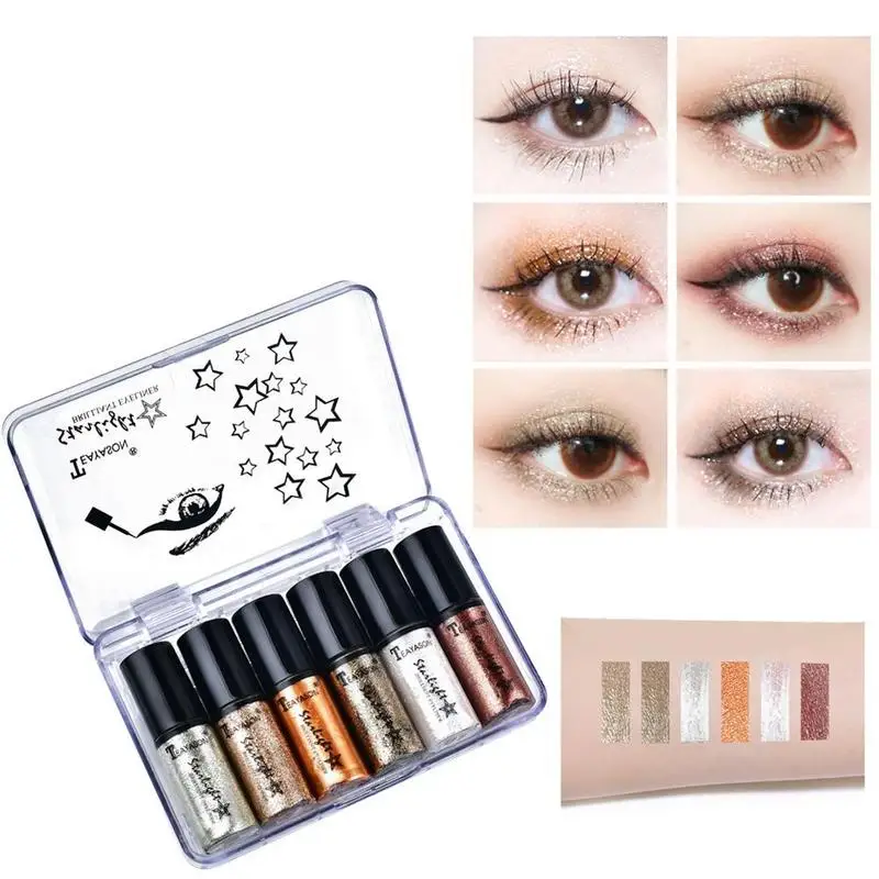 6pcs Set Professional Makeup Silver Rose Gold Color Liquid Glitter Eyeliner New Shiny Eye Liners for Women Eye Pigment 6pcs Set Professional Makeup Silver Rose Gold Color Liquid Glitter Eyeliner New Shiny Eye Liners for Women Eye Pigment