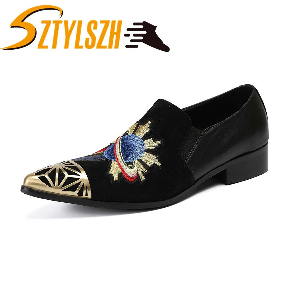 

New Men Velvet Leather Shoes Party and Wedding Men Dress Shoes Luxurious Fashion Handmade Men Metal Toes loafers Male's Flats