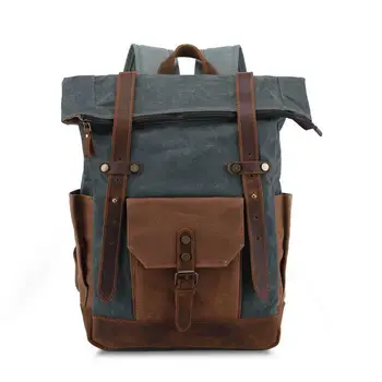 

Backpack Crazy Horse Leather Backpack Outdoor Waterproof Wax Canvas Bag Student School Bag Travel Backpack Laptop
