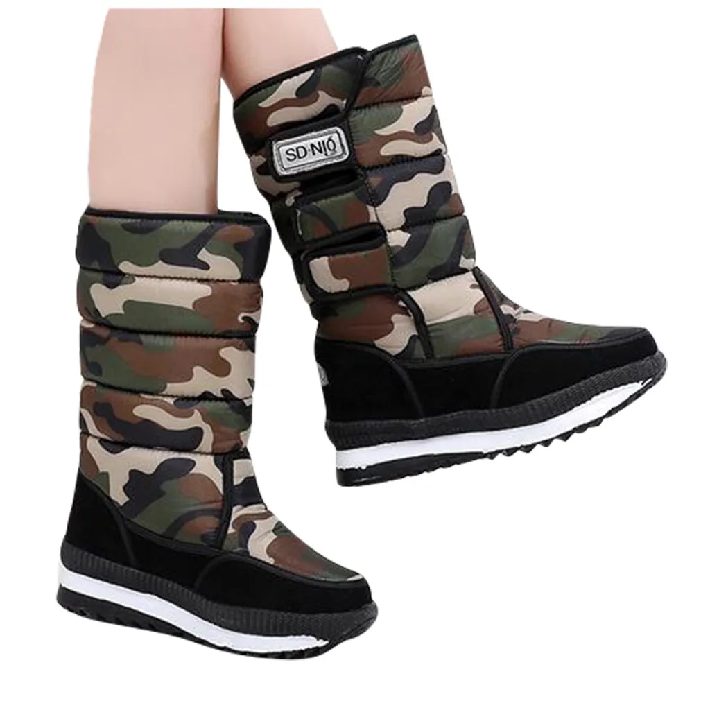 Камуфляжные зимние сапоги женские повседневные водонепроницаемые на танкетке