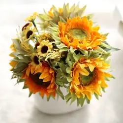 Шелковый жёлтый Подсолнух ветка 27 см яркий цвет Искусственный Солнечный цветок букет Свадебный Стол Декор цветочный Буш для вазы