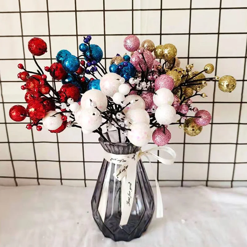 

3Pc 5 Fork Glitter Sequins Foam Ball Large Berry Bunch DIY Christmas Tree Decoration Artificial Garland Home Flower Accessories