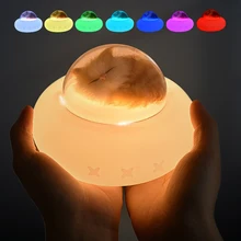 Lovely pet led night lights touch sensor 7 colors dimmable timer USB rechargeable silicone spaceship bedside lamp for kids gift