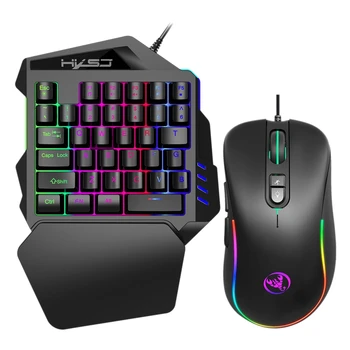 

HOT-HXSJ J300+V100 Keyboard and Mouse Combo RGB Lighting Programmable Gaming Mouse+One-Handed Game Keyboard with Adjustable DPI
