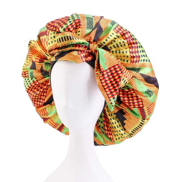 Extra Large African Pattern Print Satin Bonnet Women Night Sleep Cap Adjustable Wide Band Elastic Head Wrap Hair Bonnet Hat style9