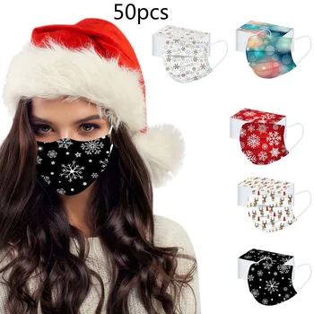 

50pc Christmas Print Masks Mascarillas For Protection Face Mask Disposable Earloop Dustproof Protective Mask