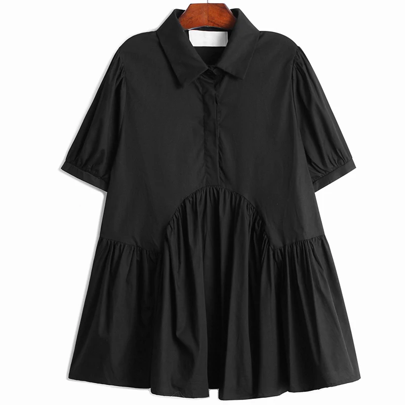 

Женская плиссированная Длинная блузка, желтая Свободная рубашка с отложным воротником и рукавом до локтя, весна-лето 2021, Z689