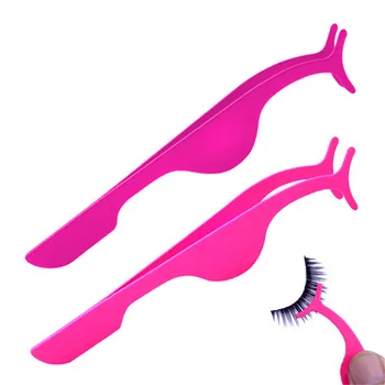 

Fake Eye Lash Beauty Eyes Extension Makeup Tools Tweezers Pink Stainless Steel False Eyelashes Tweezers Clip Applicator