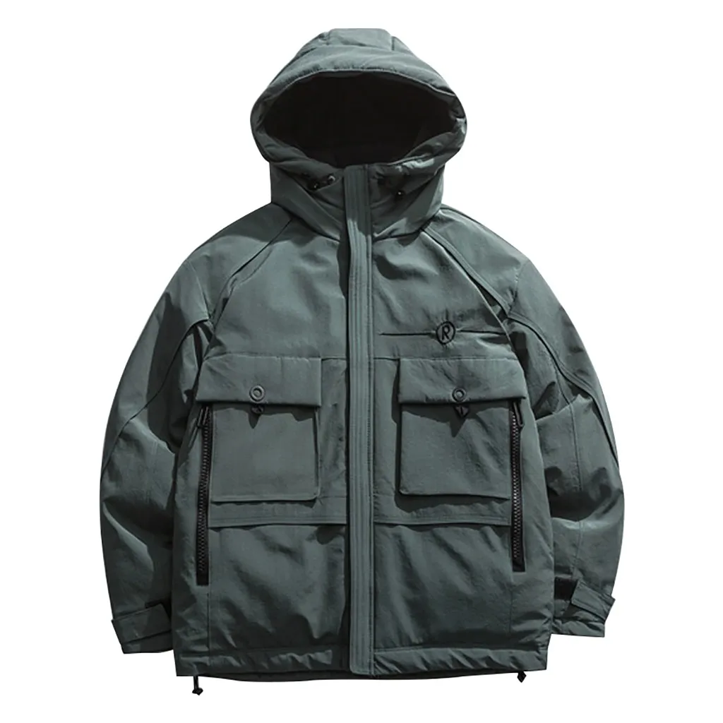 

Men's Winter Fashion Pure Color Patchwork Thickened Cotton Padded Coat Windbreaker Hoodie Field Jacket Outwear casaco 11.5