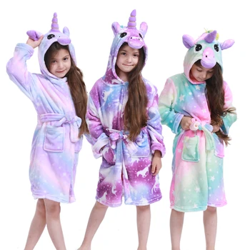 

Children Bathrobe for Girls Kigurumi Unicorn Pyjamas Kids Colar Fleece Boys Bathrobes Nightgown Baby Sleepwear Hoodie Bath Robe