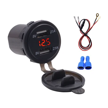 

Intelligent Car USB Charger With Cord Socket Voltmeter Cigarette Lighter Car Dual USB Charger Adapter Voltage for Motorcycle
