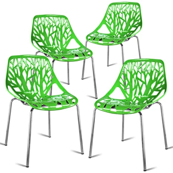 

Costway Set of 4 Dining Chair Birch Sapling Accent Armless Side Chairs Stackable