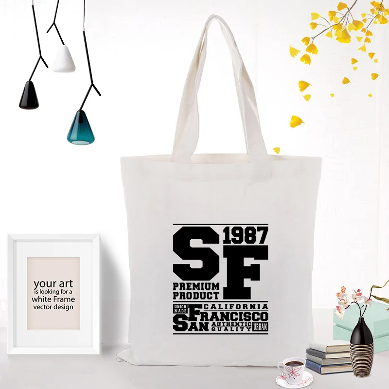 

Text type Handbag Tote Bag Canvas Shopping Bag Custom Print Logo Text DIY Daily Use Eco Ecologicas Reusable Recycle