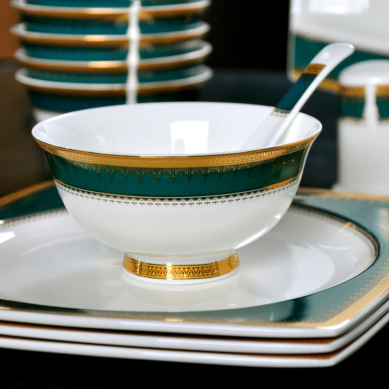80 шт. набор посуды из изумрудной керамики|porcelain dinnerware set|plate setdinnerware set |