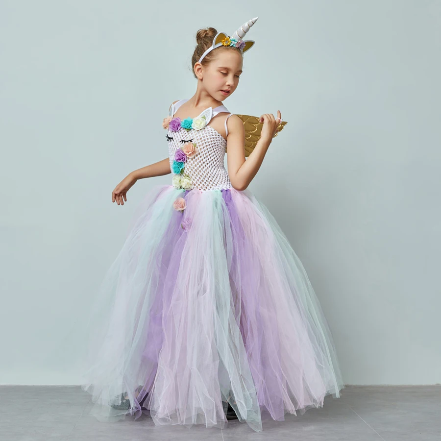 Girls Unicorn Tutu Dress with Headband Wing Costume Set Fancy Little Child Pony Clothing for Birthday Party Pageant Ball Gown (6)