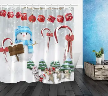 

Christmas Shower Curtain Decor Collection,Christmas Snowman Candy Cane Shower Curtain Waterproof Colorful Cloth Fabric Durable