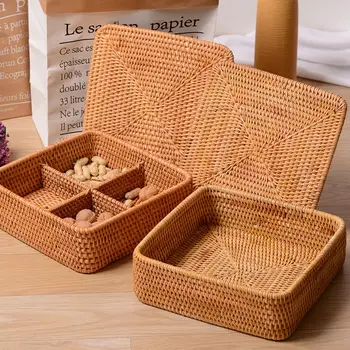 

Rattan Handwoven Round High Wall Severing Tray Food Storage Platters Plate Over Handles For Breakfast Drink Snack For Coffee Tea