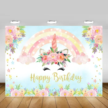 

Cartoon Rainbow Photography Backdrop Flowers Unicorn Children Birthday Party Background Colorful Star Newborn Portrait Backdrops