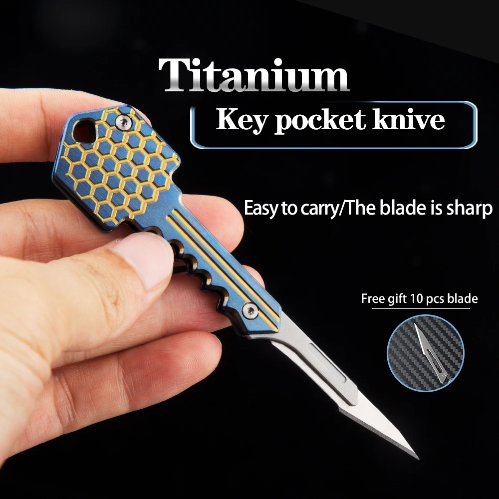 Mini titanium folding knife multi-function key carving EDC outdoor self-defense tool knife
