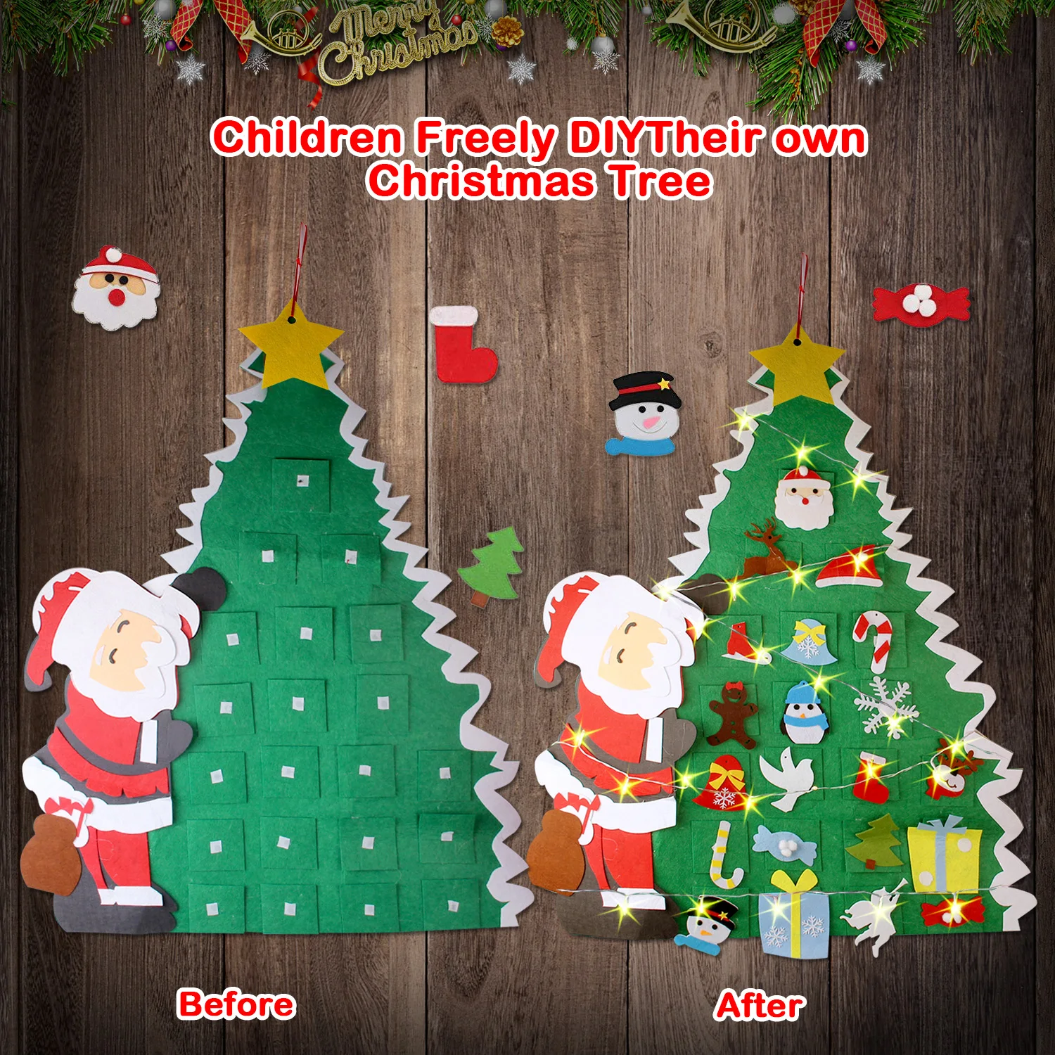 Besegad DIY войлочная подвесная Рождественская елка Рождественский Санта снеговик орнамент украшение с 2 м струнный светильник Рождественский новогодний декор игрушка